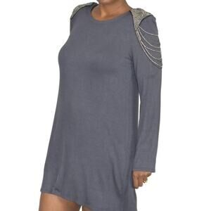 T Bags Maternity Jersey Dress Gray Sculpted Embellished Epaulets FEM Mini Small